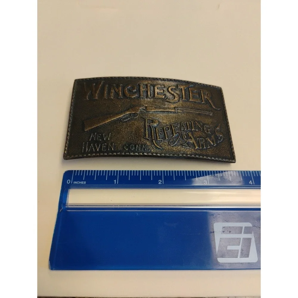 Brass Winchester Rifle Repeating Arms Belt Buckle New Haven, Conn Vintage